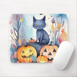 Halloween Oriental Blue Cat with Pumpkins Scary Musmatta