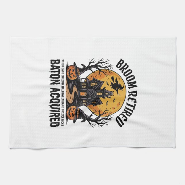 Halloween Orkesterledare Häxa Spökhus Design Kökshandduk (Horisontell)