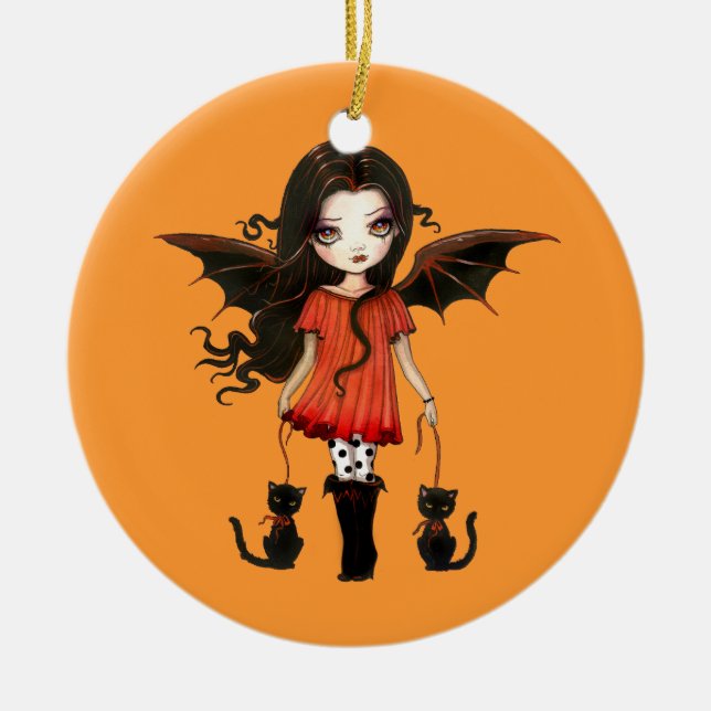 Halloween-ornament Liten vampyr med katter Julgransprydnad Keramik (Framsidan)
