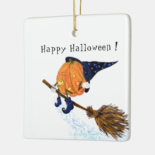 Halloween Ornament Witch Pumpkin Flies Broom Rolig (Vänster)
