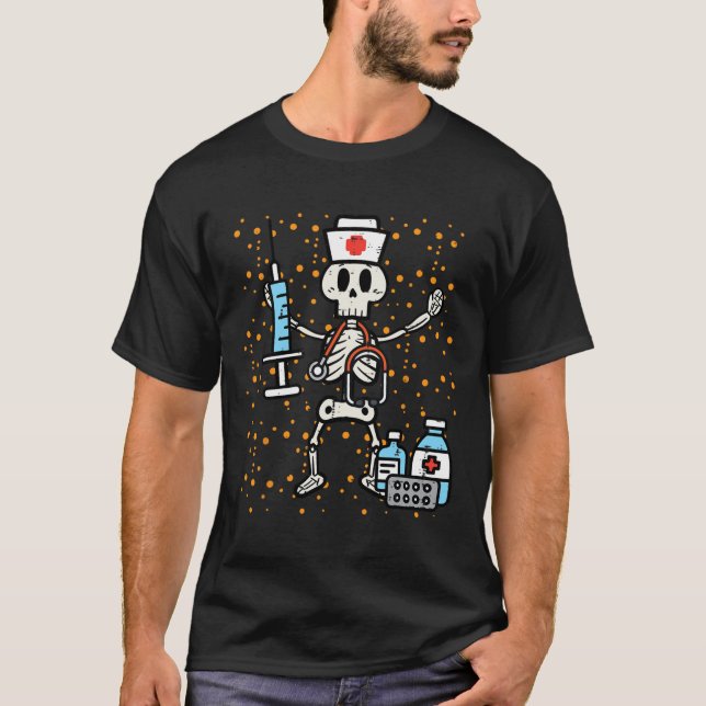 Halloween Orthopedic Nurse Skeleton SCrub Top Cost T Shirt (Framsida)