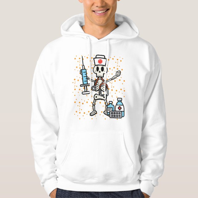 Halloween Orthopedic Nurse Skeleton SCrub Top Hoodie (Framsida)