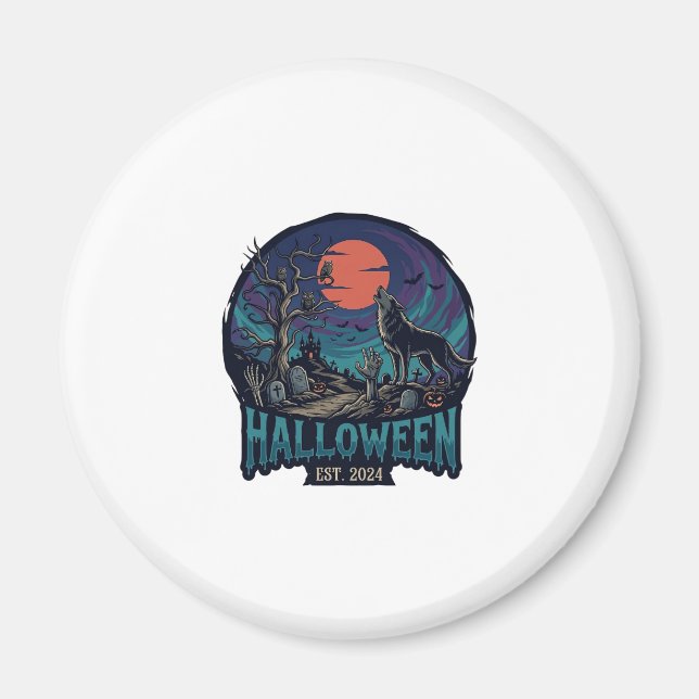 Halloween Öst Howling Wolf Röd Mån Zombie Hand_1 Magnet (Framsidan)