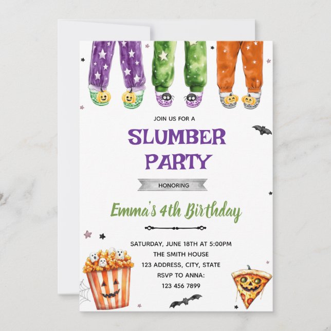 Halloween pajama-parbjudan inbjudningar (Framsida)