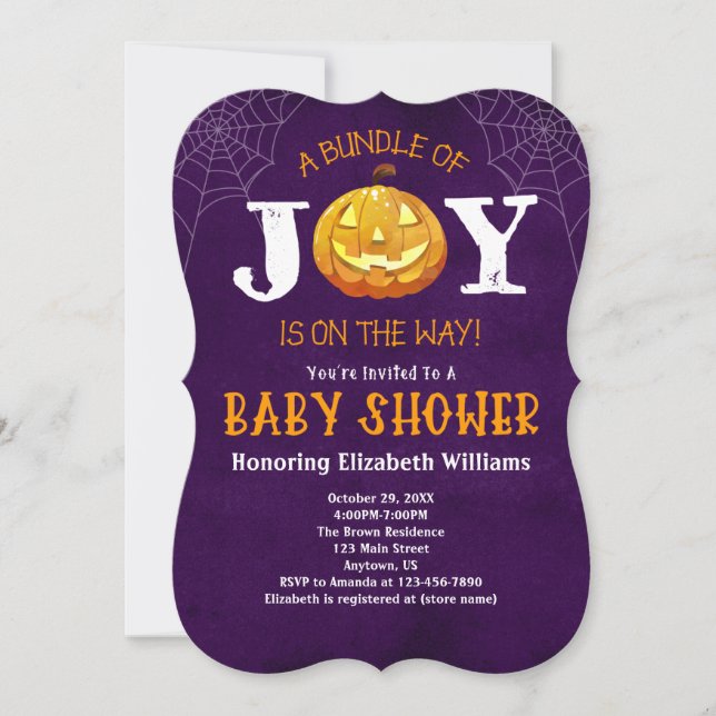Halloween-paket med joy Pumpkin Baby Shower Inbjudningar (Framsida)