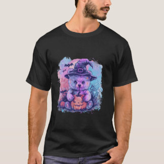 Halloween Panda Bear Witch Hat Pumpkin Fladdermus T Shirt