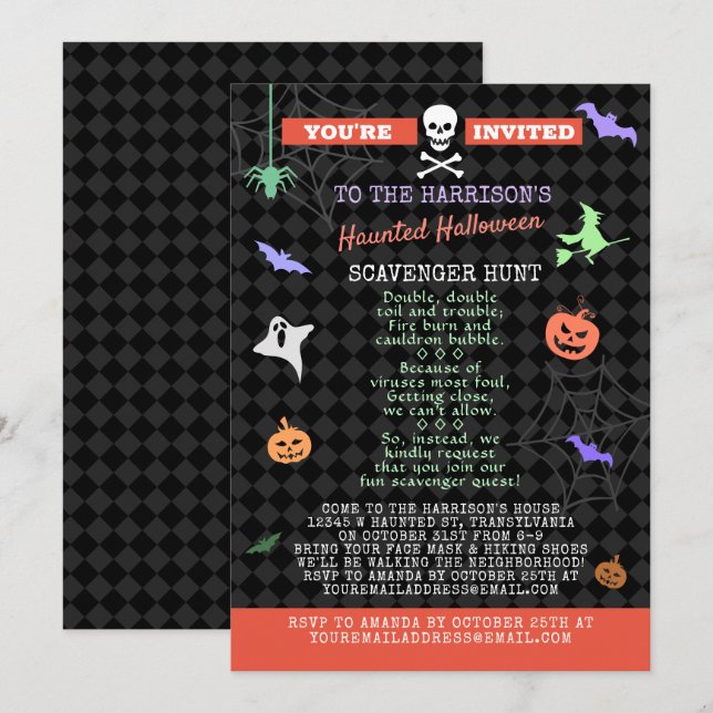 Halloween Pandemic Scavenger Hunt Party Inbjudningar (Fram/baksida)