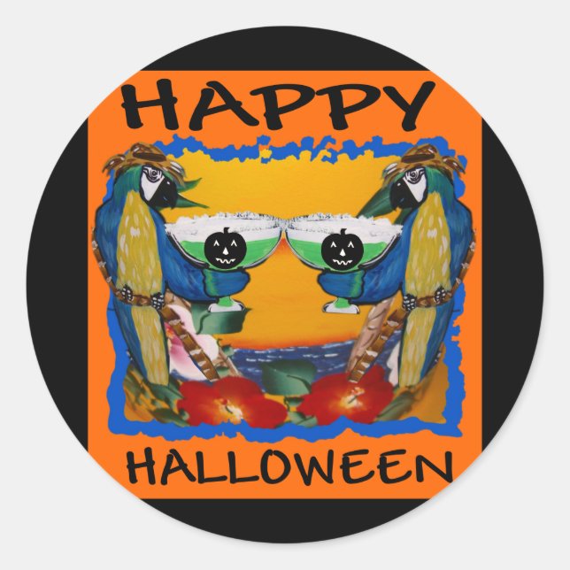 HALLOWEEN PAPAGAJER RUNT KLISTERMÄRKE (Framsida)