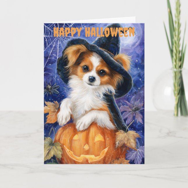 Halloween Papillon Hund Helgkort (Framsida)
