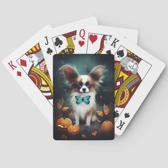 Halloween Papillon Med Pumpa Skräck  Casinokort (Baksidan)