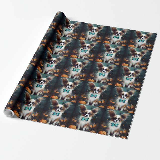 Halloween Papillon Med Pumpa Skräckinjagande Presentpapper (Utrullad)