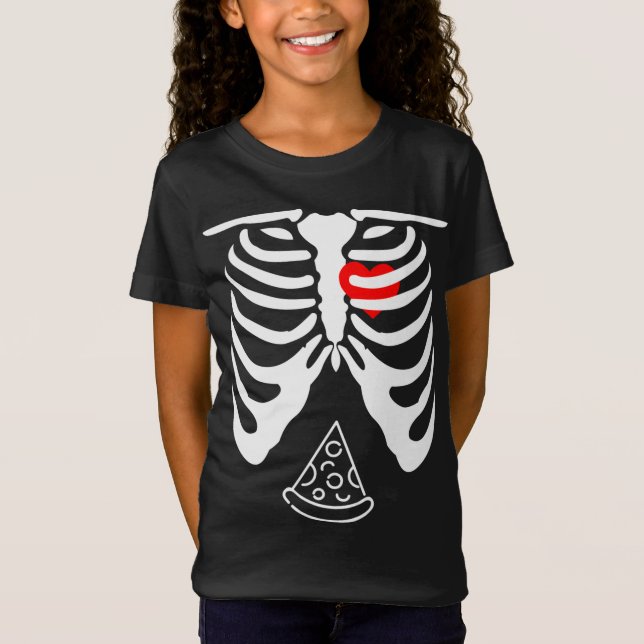 Halloween Pappa Skeleton Pizza Belly Funny Gravid T Shirt (Framsida)
