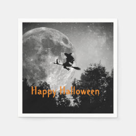 Halloween-papper med häxa och måne, anpassningsbar pappersservett