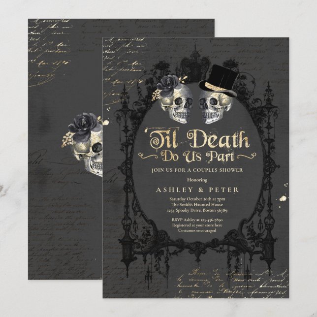 Halloween Par Shower Förlovning Gothic Skull Inbjudningar (Fram/baksida)