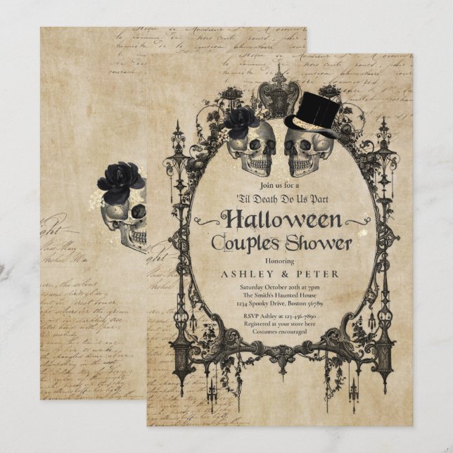 Halloween Par Shower Förlovning Gothic Skull Inbjudningar (Fram/baksida)