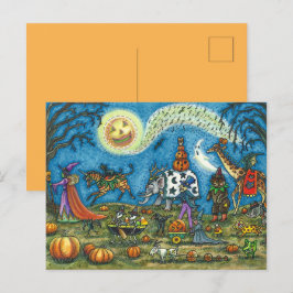HALLOWEEN PARAD Witch Giraffe Bear Zebra Skellies Helg Vykort