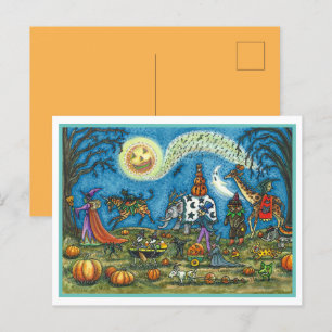 HALLOWEEN PARAD Witch Giraffe Bear Zebra Skellies Helg Vykort