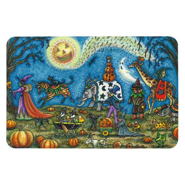 HALLOWEEN PARAD Witch Giraffe Bear Zebra Skellies Magnet (Horisontell)
