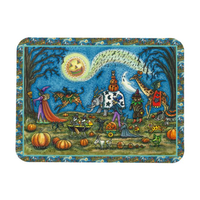 HALLOWEEN PARAD Witch Giraffe Bear Zebra Skellies Magnet (Horisontell)