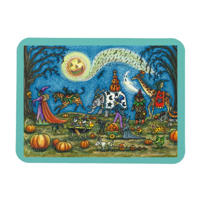 HALLOWEEN PARAD Witch Giraffe Bear Zebra Skellies Magnet (Horisontell)