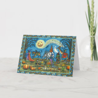 HALLOWEEN PARAD Witch Giraffe Zebra Skelly BLANK Helgkort