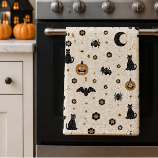 Halloween Parisisk Bistro MosaikPumpa, Svart Katt Kökshandduk