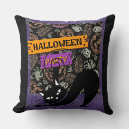 Halloween Party and Black Cat , Throw Pillow Kudde