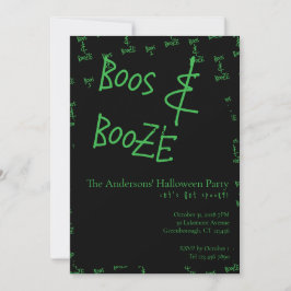 Halloween Party Boos and Booze Green Black Inbjudningar