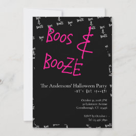 Halloween Party Boos and Booze Pink Black White Inbjudningar