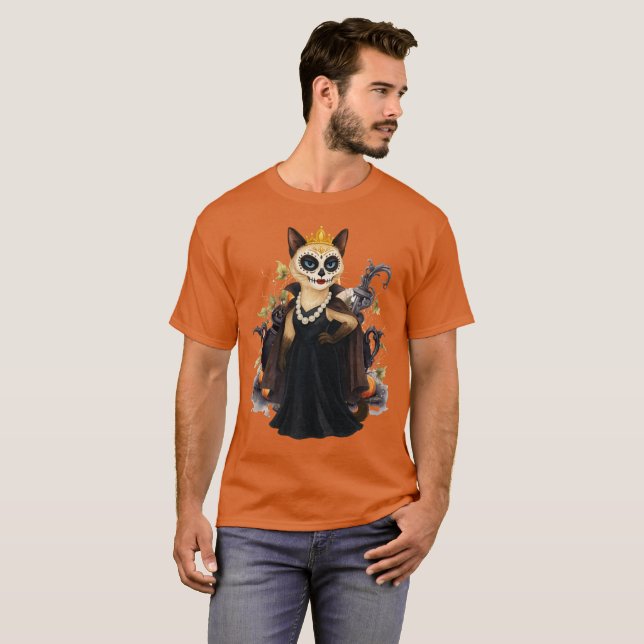 Halloween Party by Siamese Cat Witch T Shirt (Hel framsida)