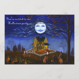 Halloween party, inbjudan, häxa, måne, djävulen, inbjudningar
