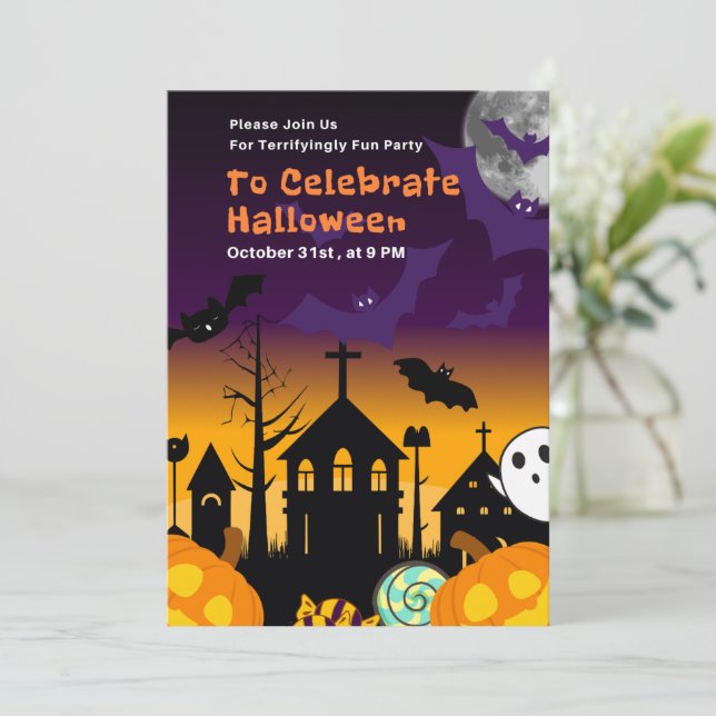 Halloween Party Invitation or Terrifyingly Fun Hal Inbjudningar (Stående Fram)