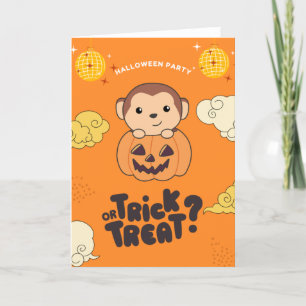 Halloween Party Trick Or Treat Apekatt Pumpa Högti Helgkort