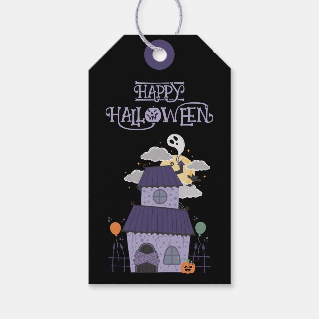 Halloween Pastel Goth Haunted House Party Presentetikett (Framsidan)