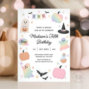 Halloween Pastell Mysig Spöklik Holografisk Födels Inbjudningar