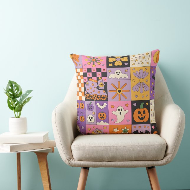 Halloween Patchwork Mönster - Festive Squares Kudde (Stol)