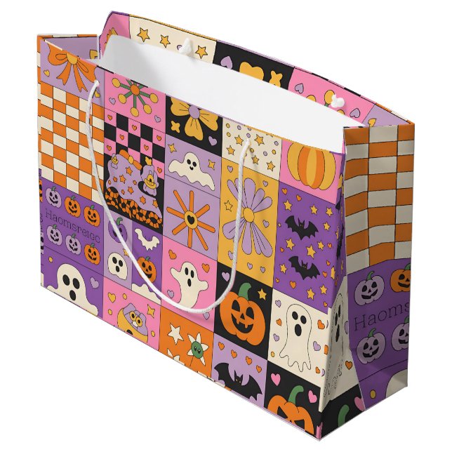 Halloween Patchwork Mönster - Festive Squares med (Baksidan Vinklad)