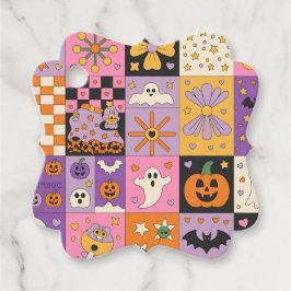 Halloween Patchwork Mönster - Festive Squares med Gåvor Etiketter