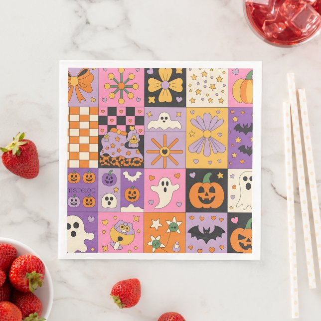 Halloween Patchwork Mönster - Festive Squares med Pappersservett (Insitu)