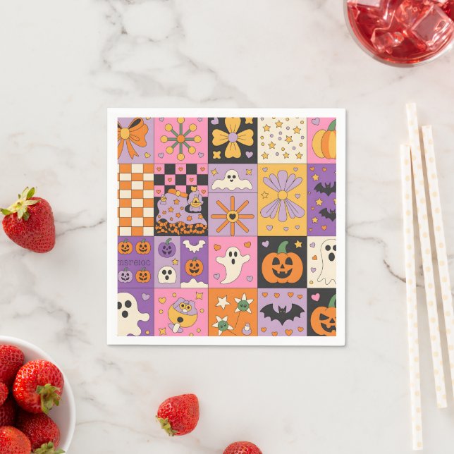 Halloween Patchwork Mönster - Festive Squares med Pappersservett (Insitu)