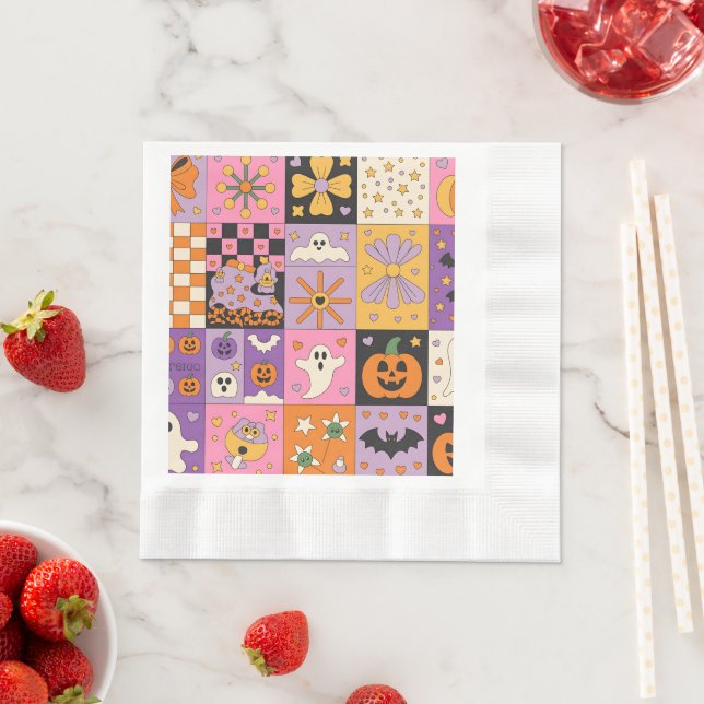 Halloween Patchwork Mönster - Festive Squares med Pappersservett (Insitu)