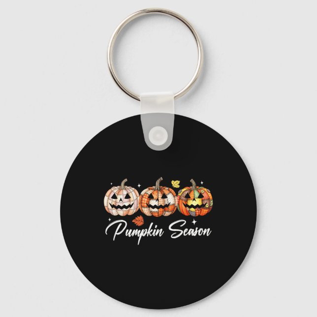 Halloween Patchwork Pumpkin Quilted Fall Aesthetic Nyckelring (Framsida)