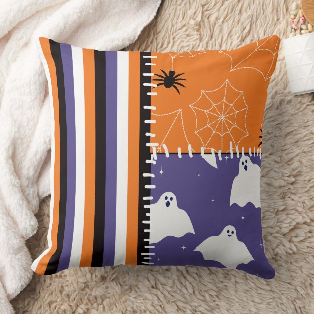 Halloween Patchwork Rand Spöken Kudde (Filt)