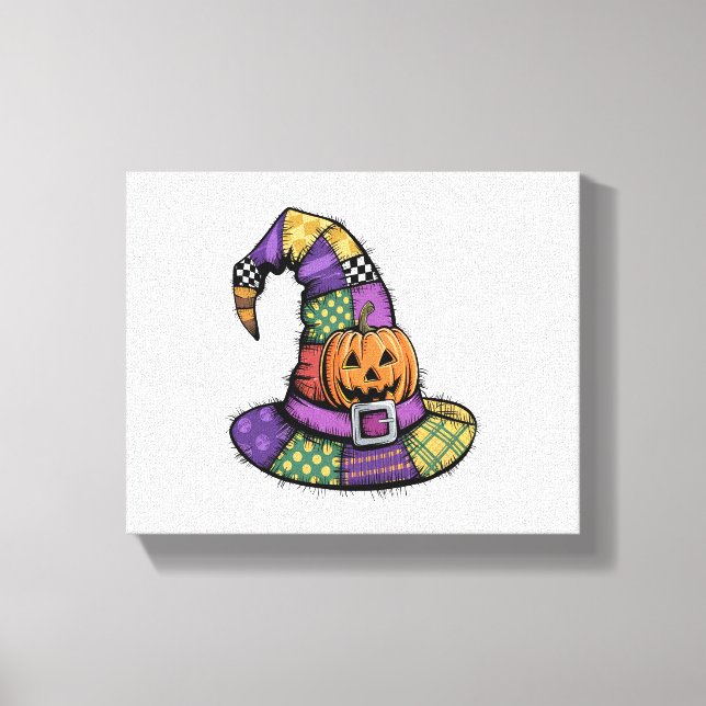 Halloween Patchwork Witch Hat Spooky Canvastryck (Framsida)
