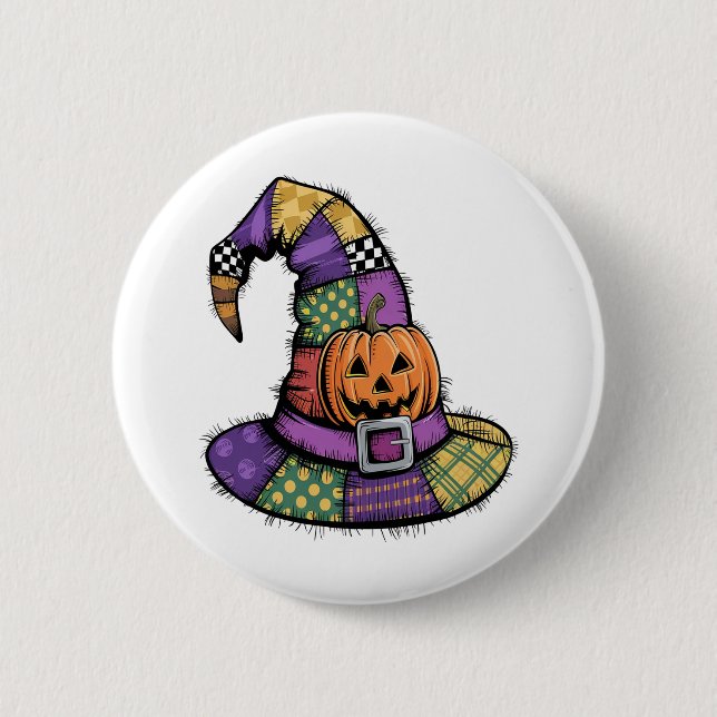 Halloween Patchwork Witch Hat Spooky Knapp (Framsida)