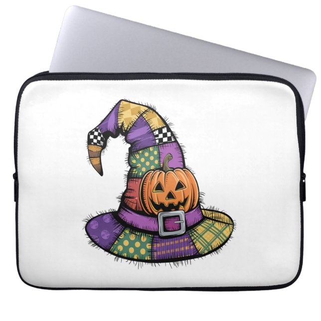 Halloween Patchwork Witch Hat Spooky Laptop Fodral (Framsidan)