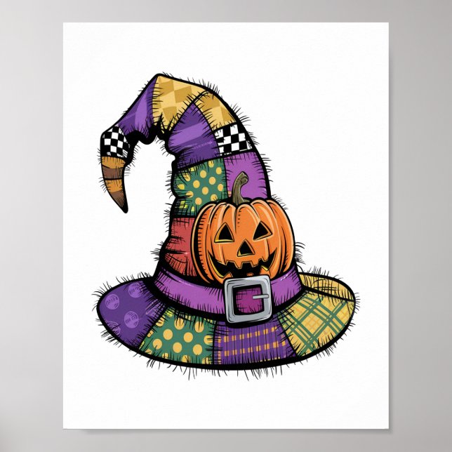 Halloween Patchwork Witch Hat Spooky Poster (Framsidan)