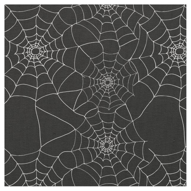 Halloween Patterned Black and White Spindelnät Tyg (Närbild)