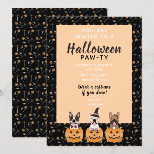 Halloween Pawty Fransk Bulldog och behandling Inbjudningar