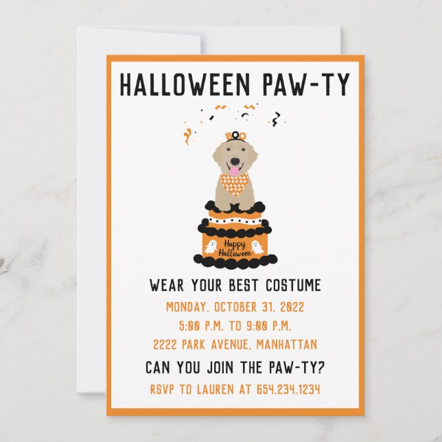 Halloween Pawty Golden Retriever Hund Inbjudningar (Framsida)